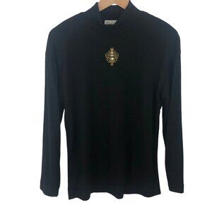 Deborah Barry/ D.K. Forman Women's Size M Black Sweater Embroidered Gold Design